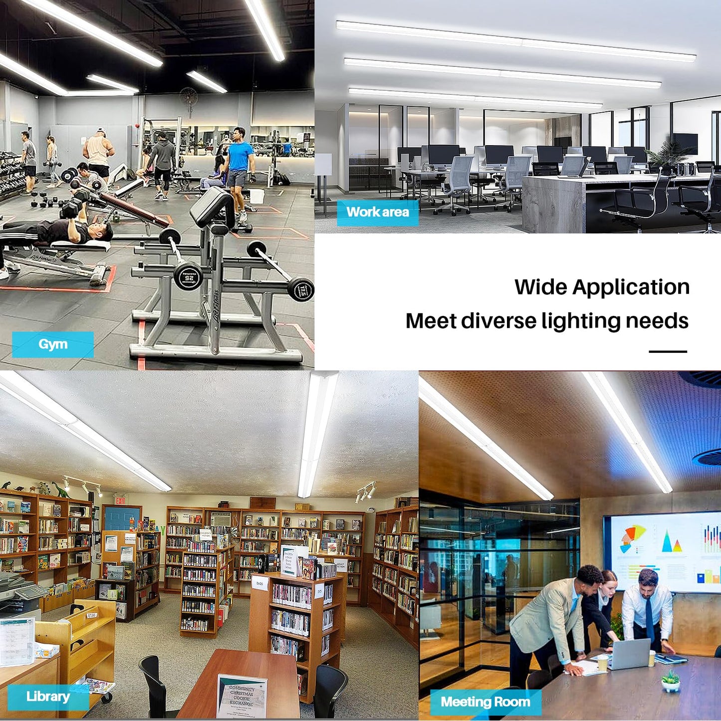 ANTLUX 8FT LED Shop Light, Ultra Slim LED Wraparound 110W [6-lamp T8 Fluorescent Equiv.], 12500LM, 5000K, Commercial 8 Foot Strip Light, Flush Mount Garage Office Warehouse Ceiling Lighting, 6 Pack