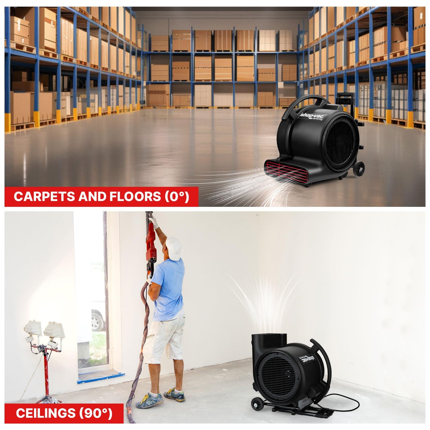 Shop-Vac 5430214 1800 CFM Floor Fan, 3-Speed Air Mover, Blower Fan Heavy Duty Stackable, for Home Commercial, and Janitorial Use