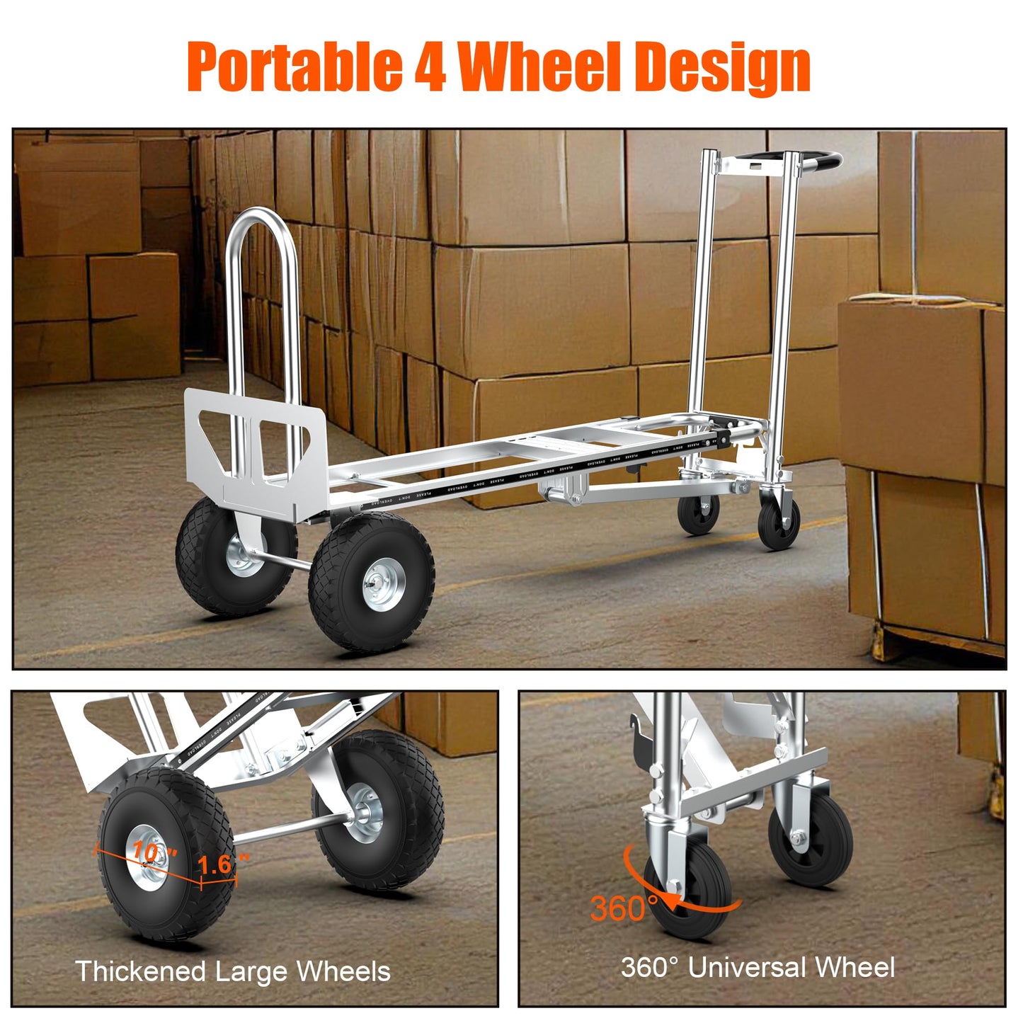 3 in1 Convertible Hand Truck, Folding Aluminum Hand Trucks 880lb Load Appliance Dolly, Heavy Duty Dolly Cart Converts Platform Cart, Portable Cart Luggage,Travel,Moving,Shopping,Office Use (Silver)