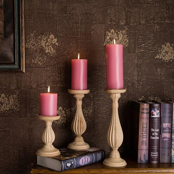 MOZEAL 3" x 6" Hand-Poured Unscented Candle,Dripless Pillar Candle Set of 3,Long Lasting Burning,Approx 120 Hours Burn Time,Rustic Country Style,for Wedding,Dinner,Christmas and Home Decor,Pink