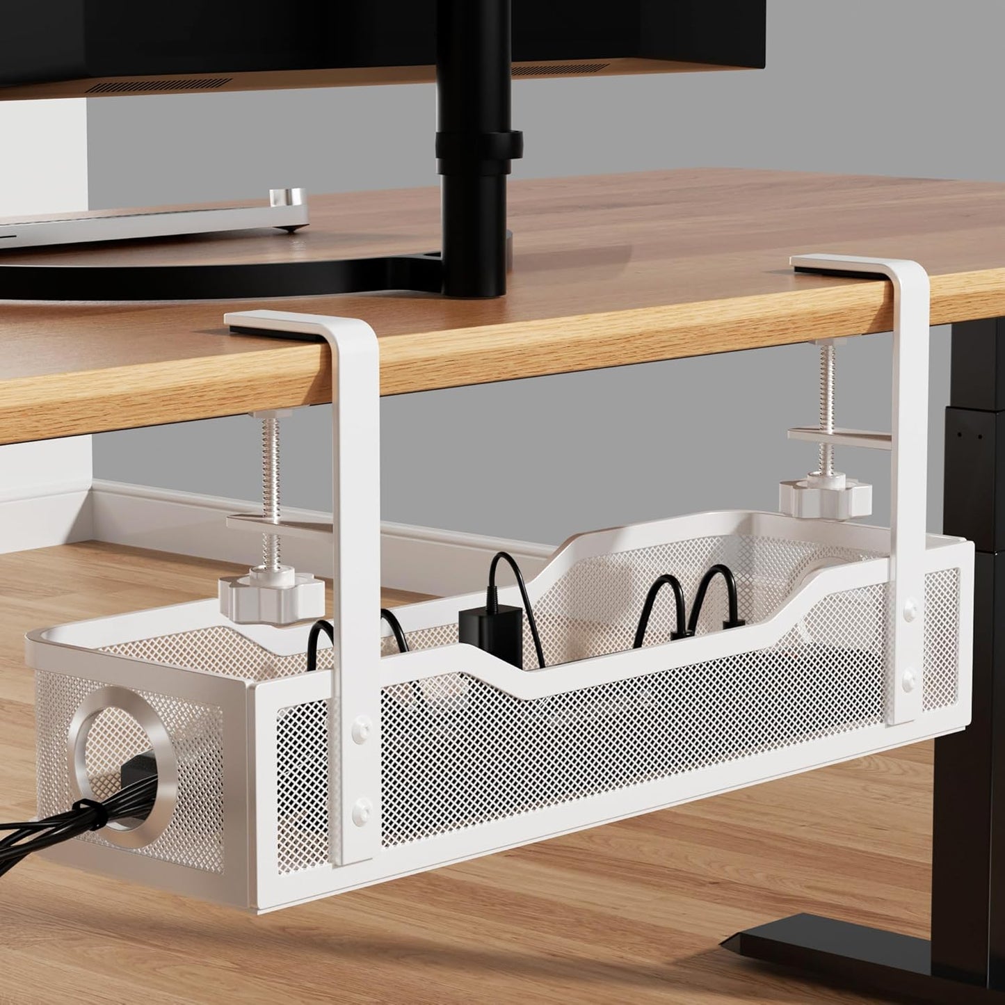 Cinati 16" 3", Under Desk Cable Management Large, Cable Management Box for Table Thickness up to Wire Cord Organizer