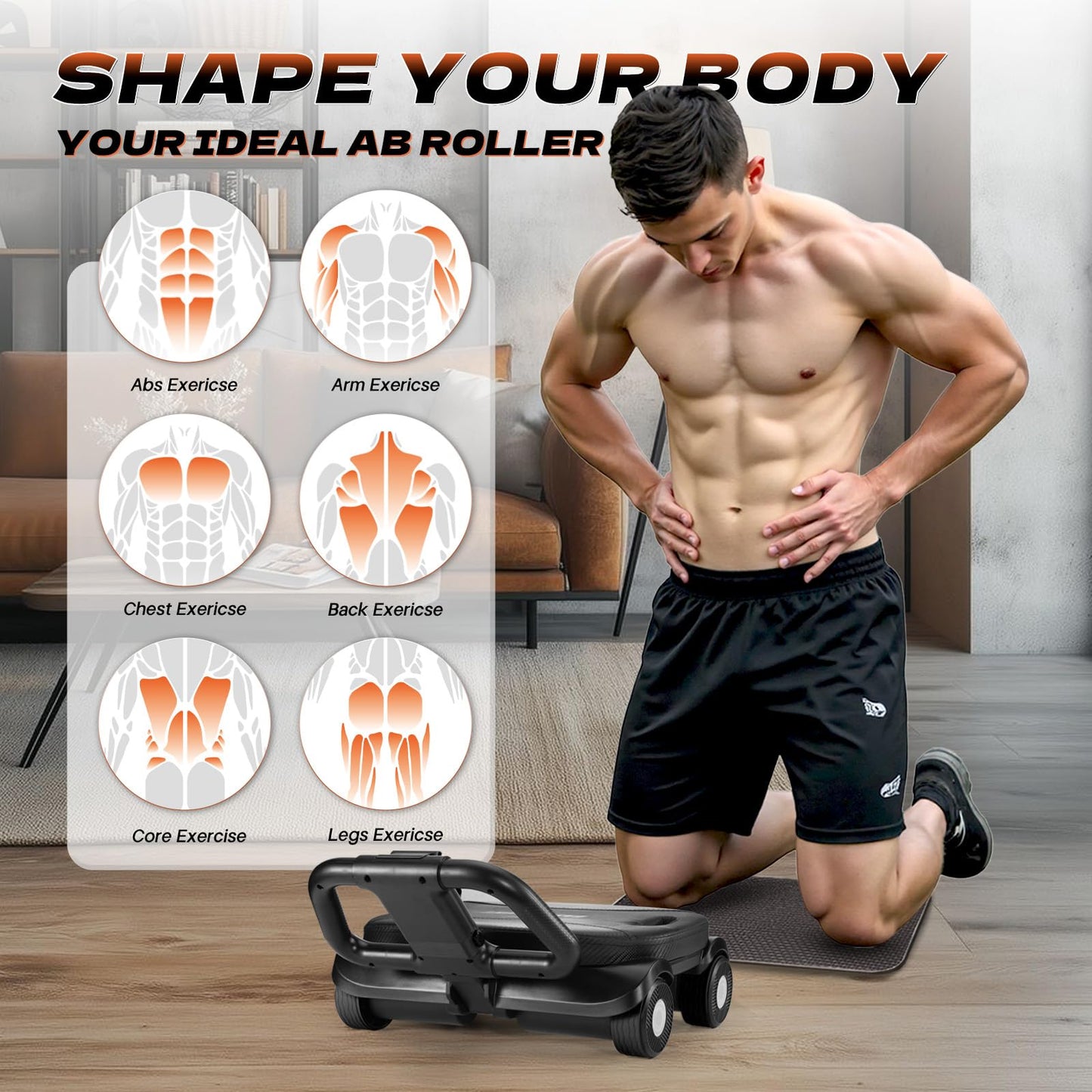 EAST MOUNT Ab Roller Wheel - Ab Roller with Elbow Support for Core Workout Belly Fat Automatic Rebound Abdominal Wheel for Women Men Home Gym Equipment (Black)