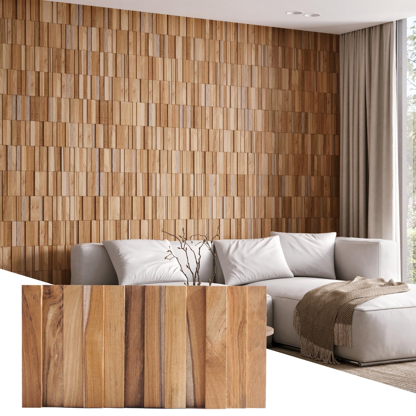 Wall!Supply 3D Wall Panels – Reclaimed Vertical Asian Teak Wood – Home Decor Wallpaper Alternative for Living Room, Bedroom & Office – Easy DIY Installation – 16 Pack, Covers 11.15 Sq Ft