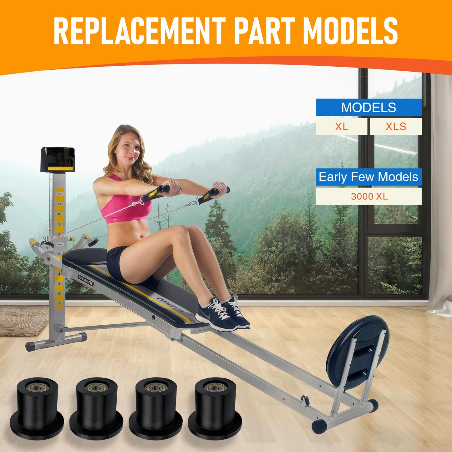 DAFORE Upgraded Machined Wheels/Rollers Compatible with Total Gym GR8FLEX,Replacement Parts for XLS,XL,FIT,Some 3000XL,The Bearing Bore Diameter is 6mm,4Pcs