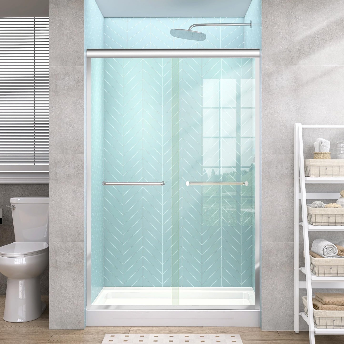 GETPRO Sliding Shower Door 44-48 in. W x 72 in. H Semi-Frameless Bypasss Double Sliding Glass Shower Doors,1/4 inch Clear Tempered Glass Door for Walk-in Shower Chrome