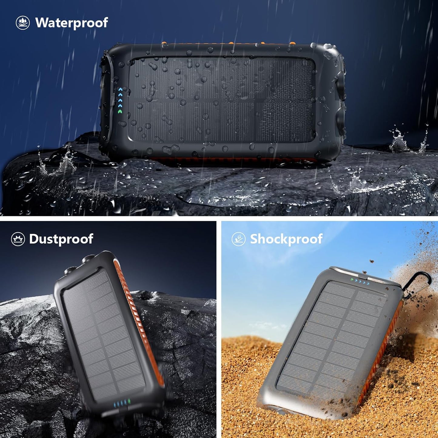 49800mAh 2 15W Solar Charger Power Bank Portable Solar Phone Charger with USB-A and Type-C Interface, Fast Charging