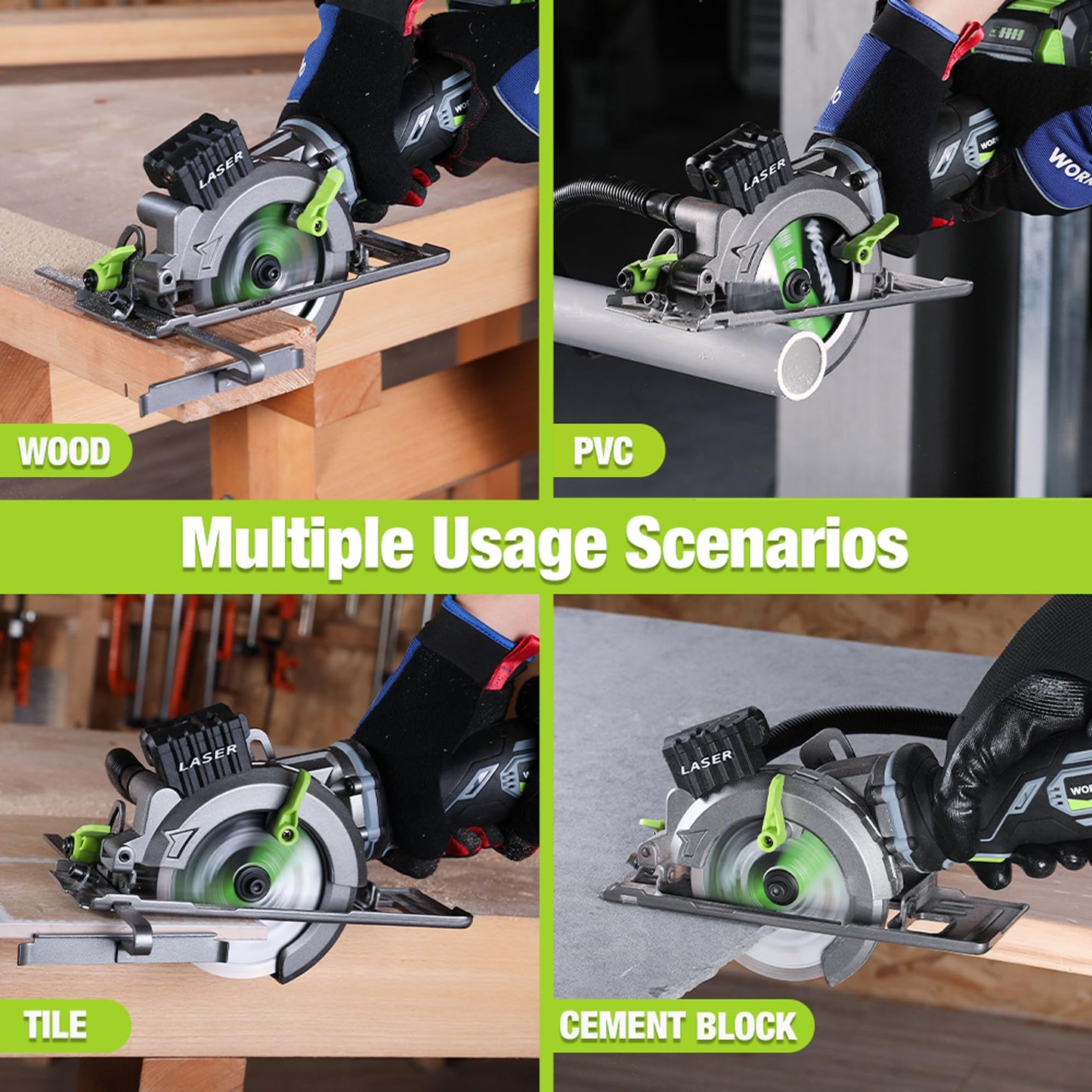 WORKPRO 20V Cordless Mini Circular Saw, 4-1/2" Compact Wireless Circular Saw 4.0Ah Battery, Fast Charger, 3 Blades, 4500RPM, Laser Guide, Max Cutting Depth 1-11/16"(90°), 1-1/8"(45°)