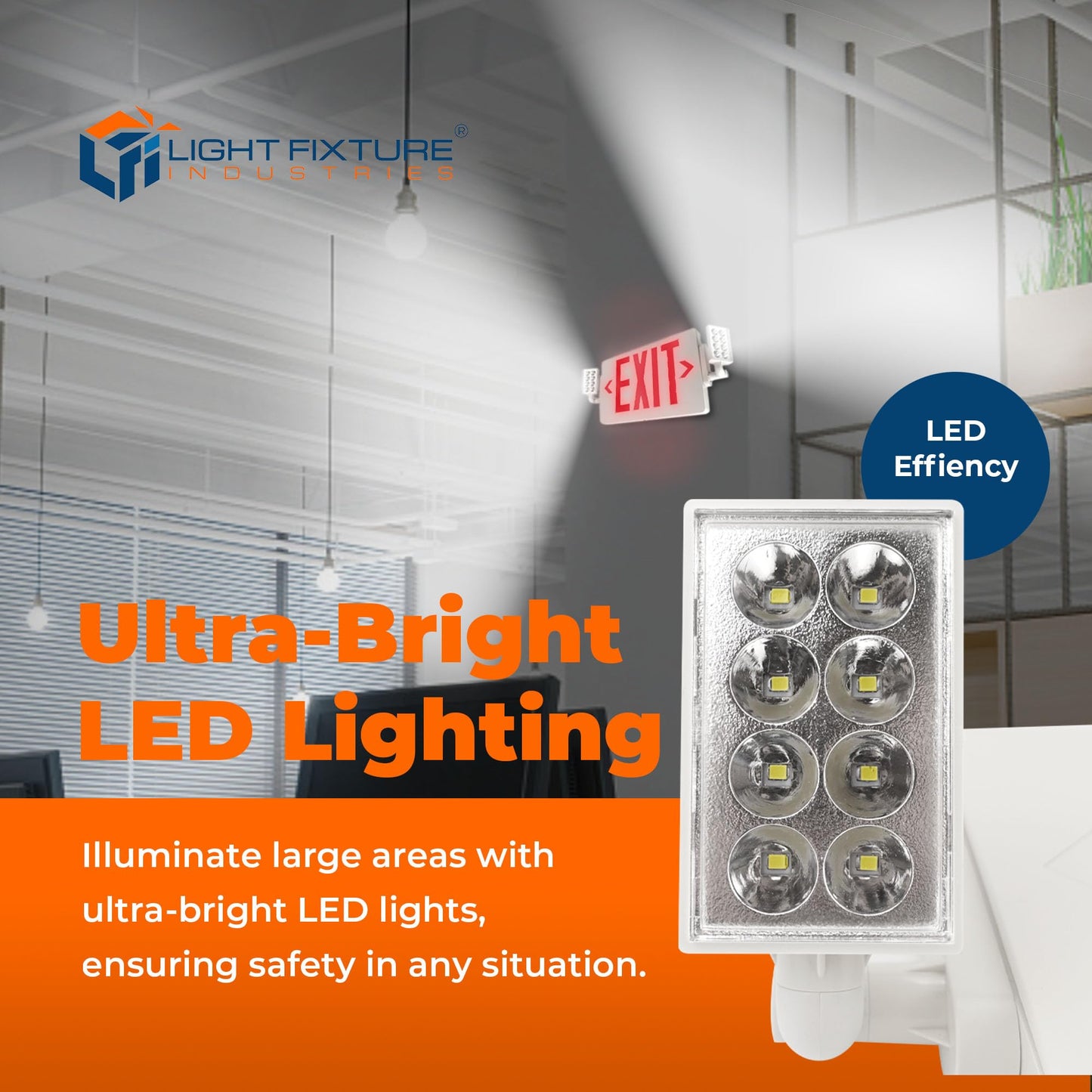 LFI Lights® Thin COMBO UL 924 Listed, Red LED, Exit Sign with Emergency Lights, White, 120-277VAC Hardwired with Battery Backup, Optional Double Face and Knock Out Arrows COMBOTRWBB