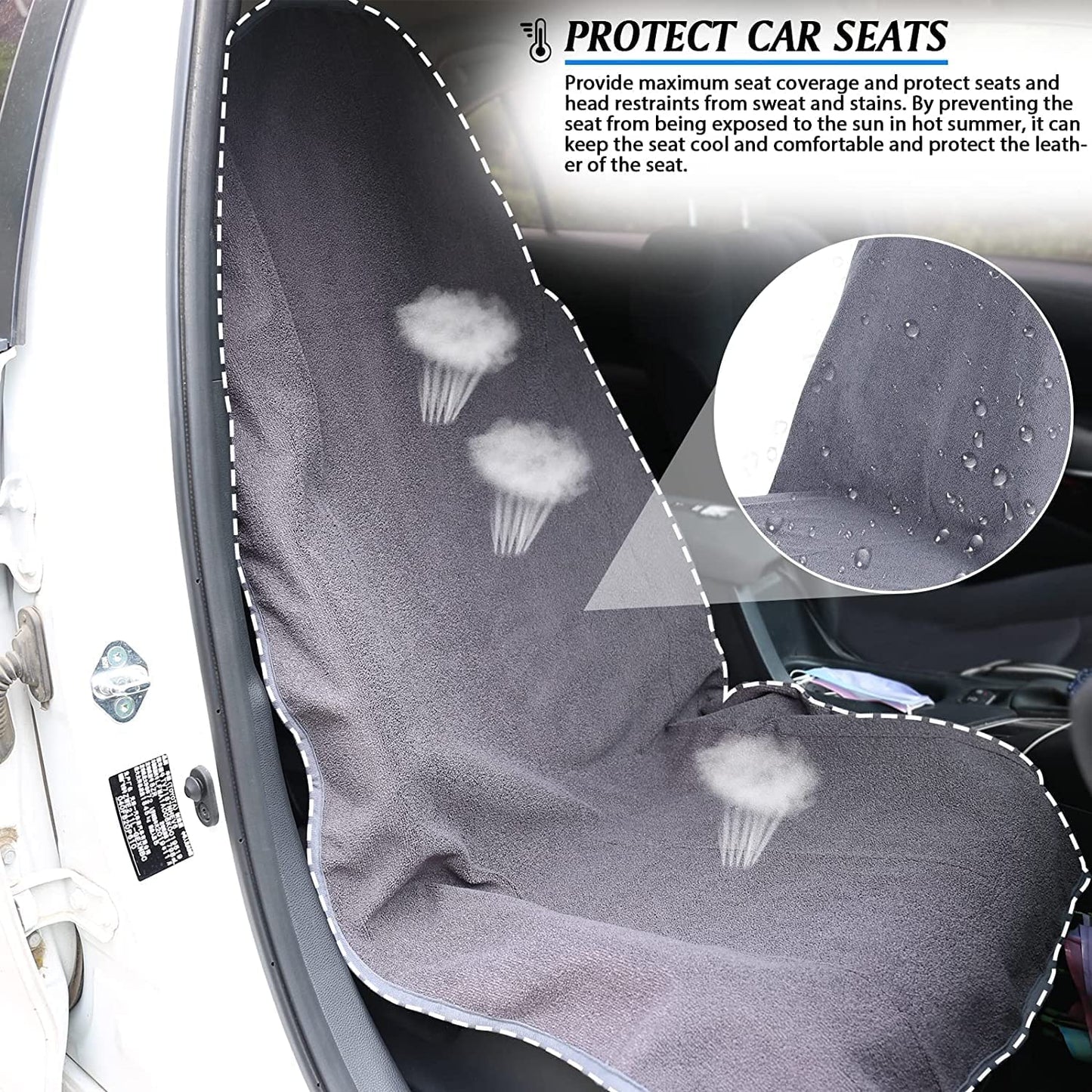 DECKALY Waterproof Sweating Car Seat Cover for Post Gym Workout, Running, Swimming, Beach and Hiking, Universal Fit Non-Slip Towel Bucket Seat Protector for Cars SUV Trucks, Machine Washable (Grey)