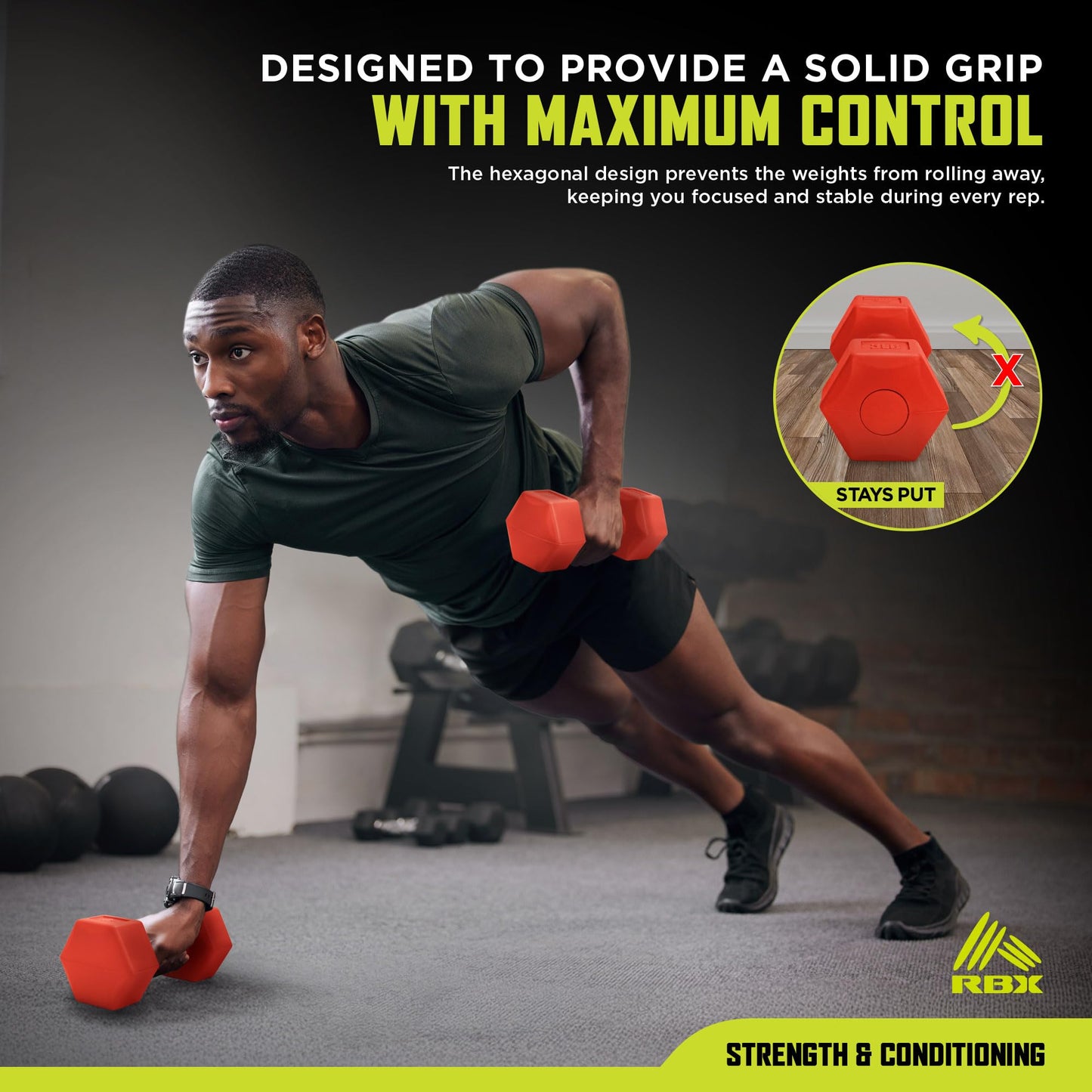 RBX 6LB Pair Hex Dumbbell Set, 3LB Each, Durable Weights with Easy-Grip Coating, Hex Design to Prevent Rolling, Compact and Portable Workout Set for Strength Training, Cardio, and Upper Body Workouts