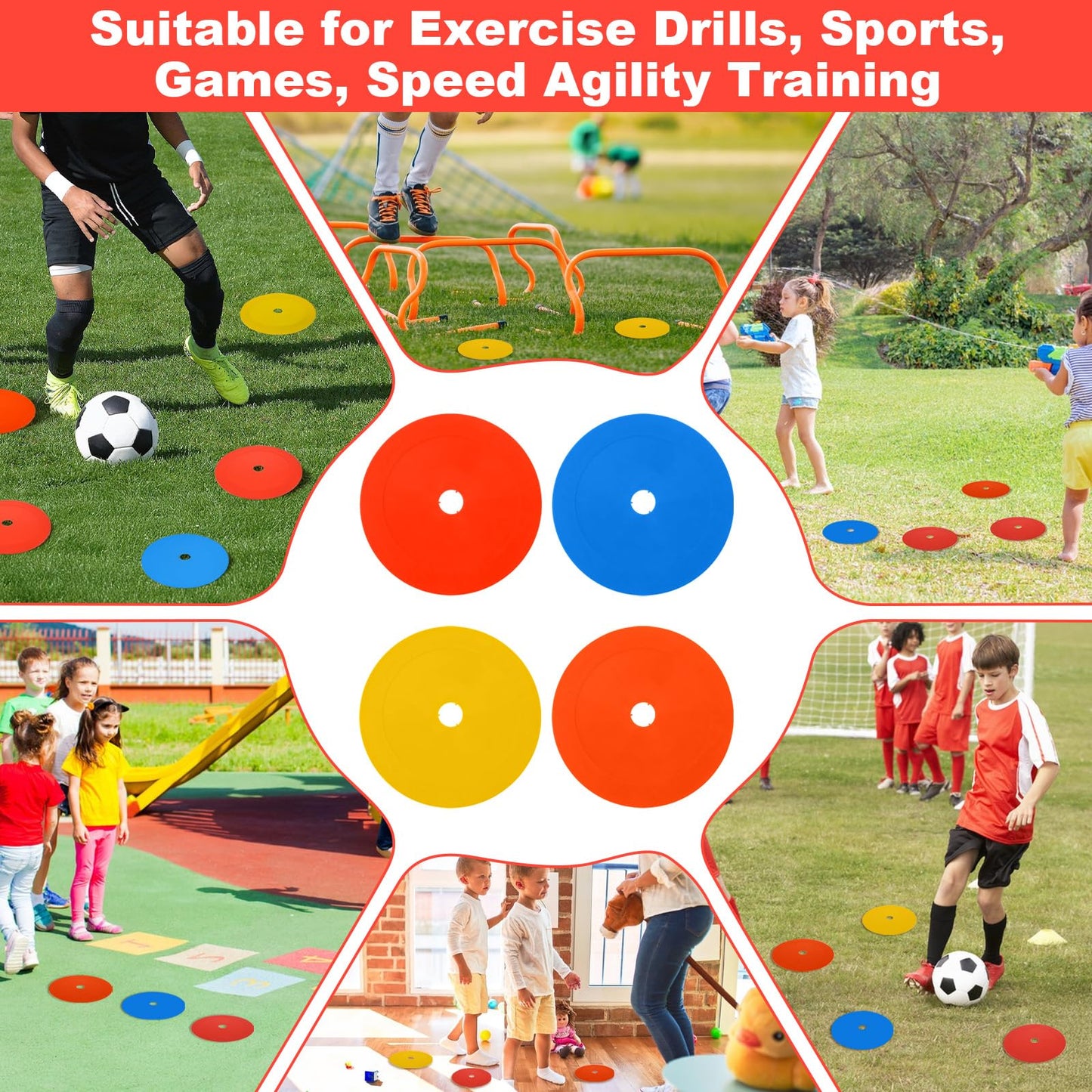 Caeuiciw 24 Packs 6 Inch Flat Cones, Spot Markers, Soccer Cones, Field Court Markers, Flat Discs, Soccer Training Equipment, Agility Practice, Football