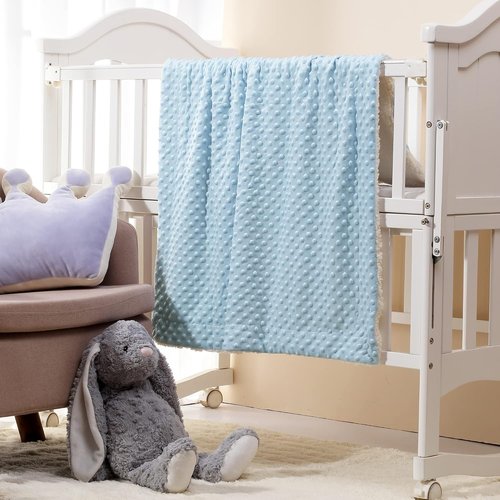 CREVENT Cozy Soft Sherpa Baby Blanket - Warm All-Season Crib & Stroller Blanket for Infants | 30" x 40" Blue Dot