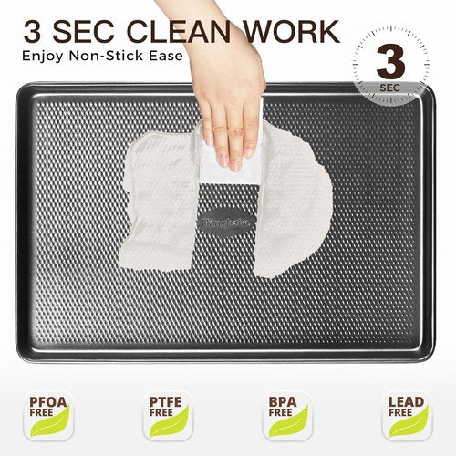 HONGBAKE Half Sheet Pan Set - 2 Pack Non-Stick Baking Sheets with Diamond Texture | 17.5" x 12" Dark Gray