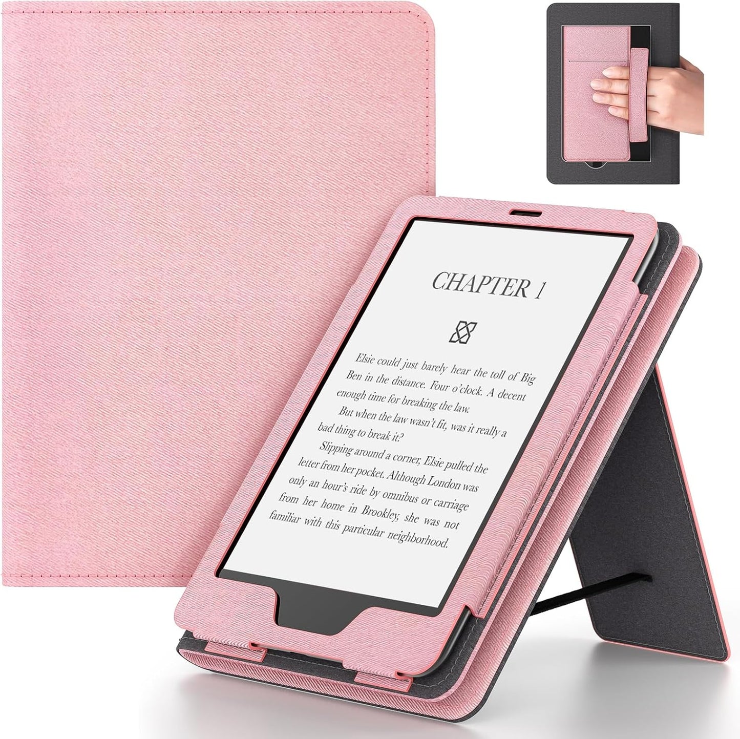 Lainergie 6 Inch Case for Ebook Case with Stand and Hand Strap,Incompatible Old Version, Pink