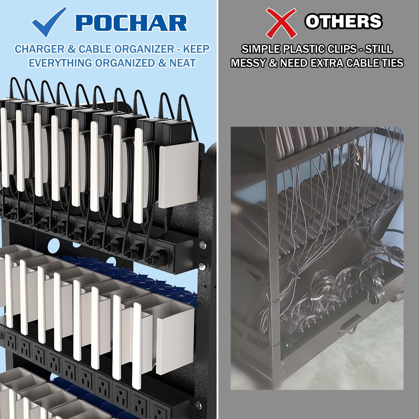 POCHAR 30 Devices Open Laptop Charging Cart for iPads, Tablets - Laptop & Tablet Storage Carts for Classroom, Office - Chromebook Charging Station Cart with Cable Management & Surge Protection