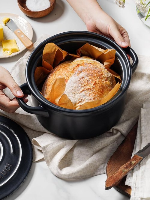 LE TAUCI 3 Quart Ceramic Dutch Oven - Lightweight & Non-Toxic | Oven, Microwave & Dishwasher Safe, Midnight Blue