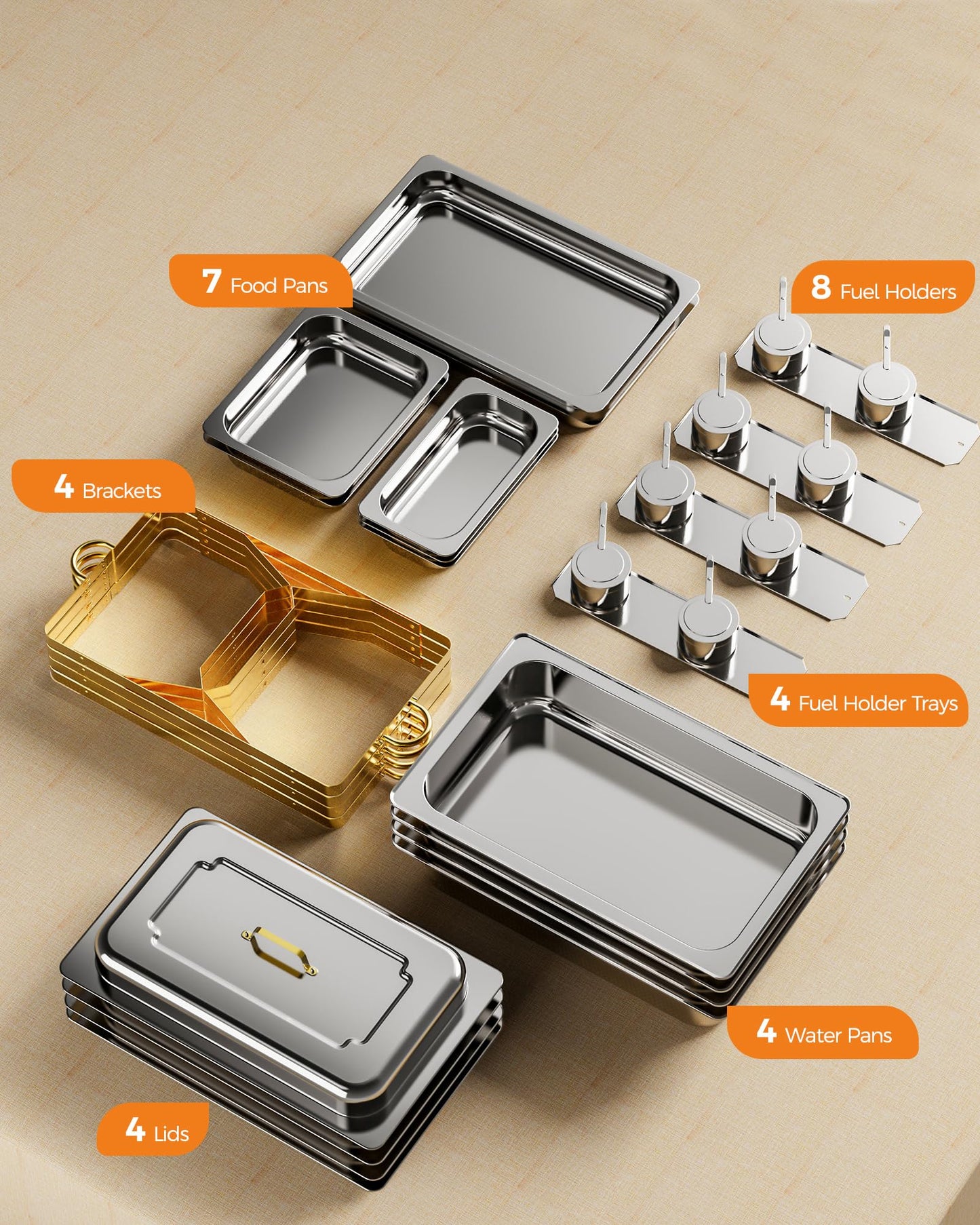 Chafing Dishes for Buffet 4 Pack 7 Pans, High Grade 9QT Chafing Dish Buffet Set, Chafers and Buffet Servers Warmers Sets for Parties, Events and Weddings