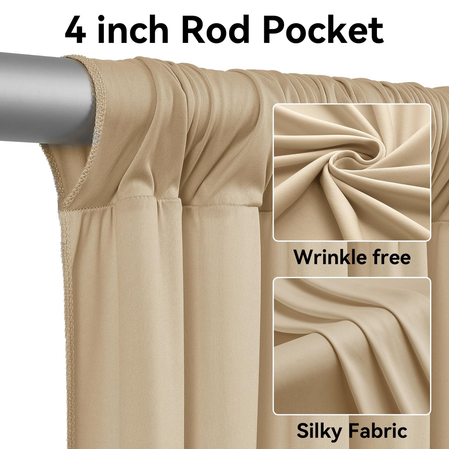 Htper 10 Panels 5x20ft Beige Ceiling Drapes for Wedding Parties, Wrinkle Free Thick Polyester 20ft Extra Long Wedding Draping Beige Ceiling Curtains Arch Drapery for Birthday Party Canopy Tent Decor