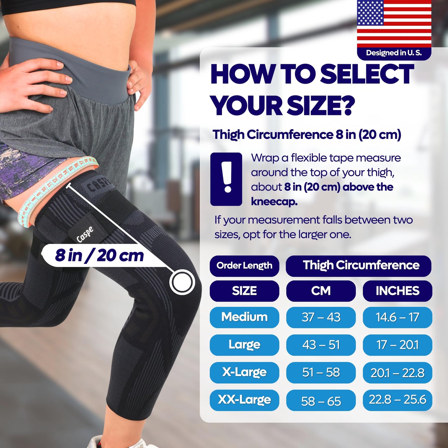 Caspe 2 Pack Leg Compression Sleeve With Strap, Full Length Thigh Knee Calf Support, Knee Compression Sleeve Women & Men, Full Leg Support for Light Recovery, Daily Wear (XX-Large)