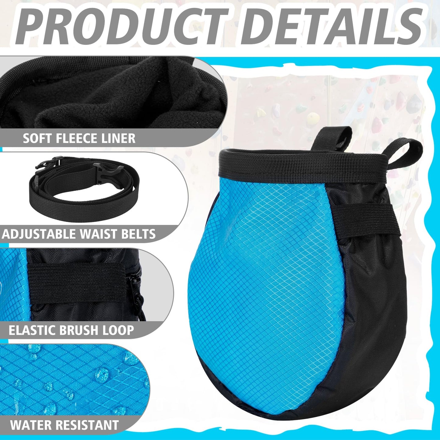 Shappy 4 Pcs Climbing Chalk Bag Set Includes Chalk Bag, Brush and Ball Pouch with Adjustable Belt Waterproof Rock Equipment for Climbing, Gymnastics, Weight Lifting, Bouldering and More
