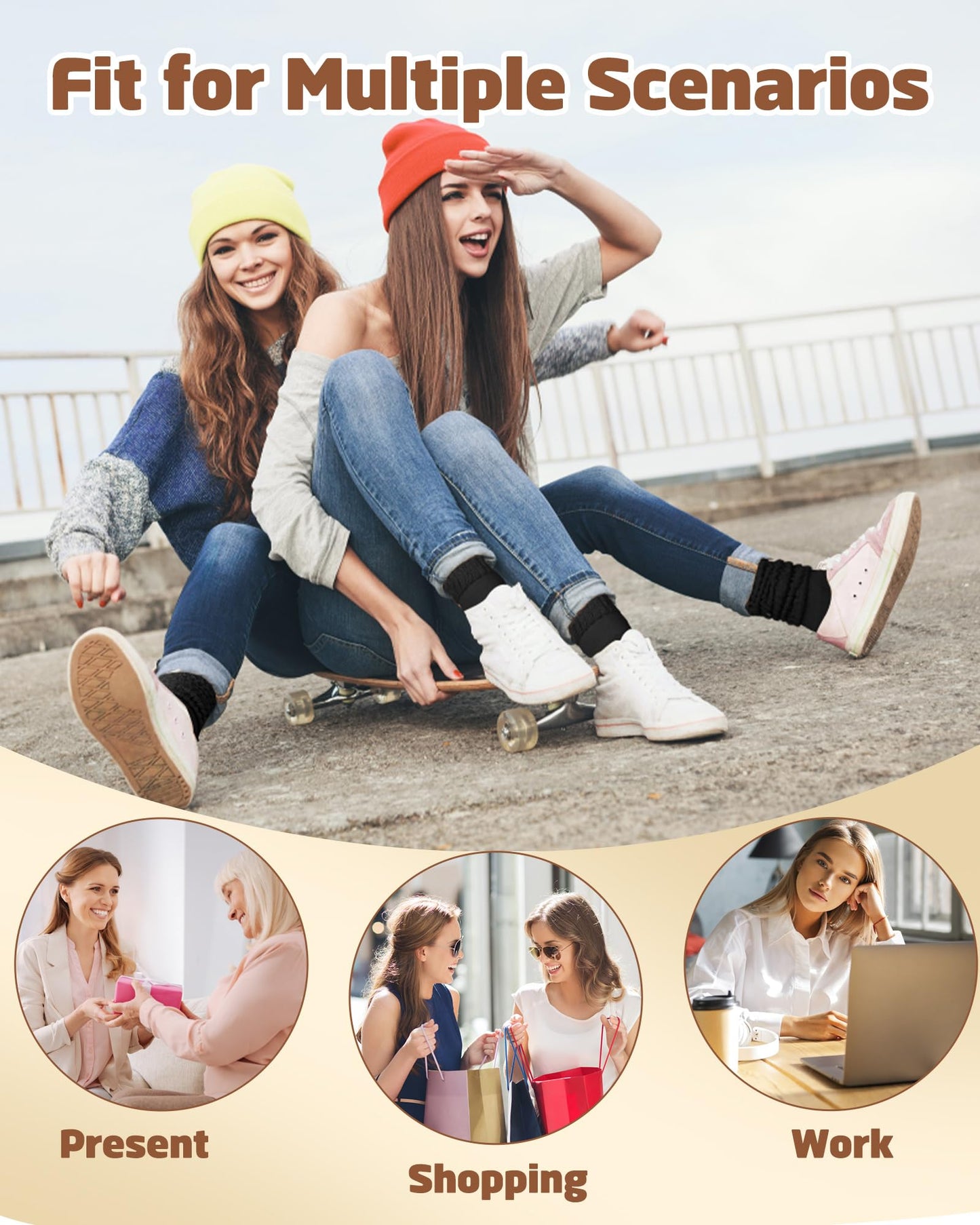 Ludaro 5 Pairs Slouchy Socks for Women, Soft Cotton Long Scrunch Tube Stockings for Women Girls, Casual Crew Boot Thigh High Thick Knit Slouch Socks for Winter