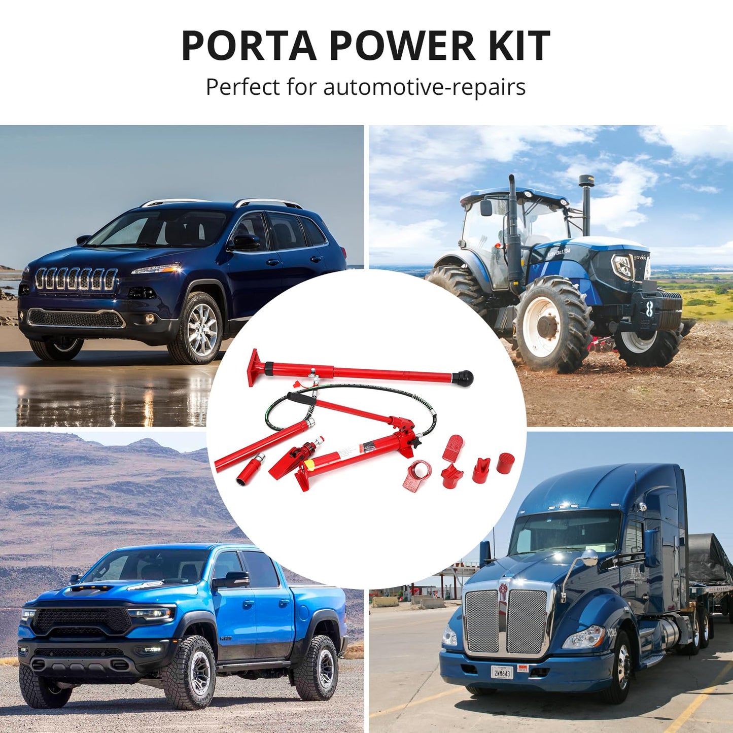 GarveeHome 10 T Porta Power Kit Heavy Duty Hydraulic Ram with Secure Transport Case for Auto Shop Frame Repair Construction Equipment Professional Grade Lifting Tool