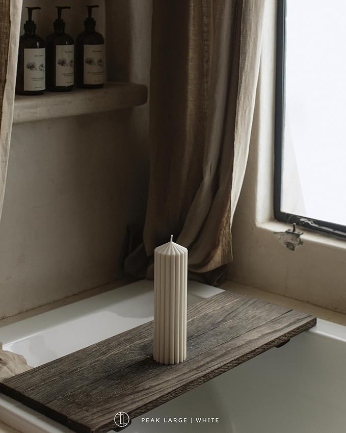 LAWA Ribbed Peak Pillar Candle - Large Beautiful Handmade Pillar Scented Soy Wax Candle Elegant Bubble Aesthetic Candle Housewarming Gift Home Room Shelf Decor Idea White (Large)