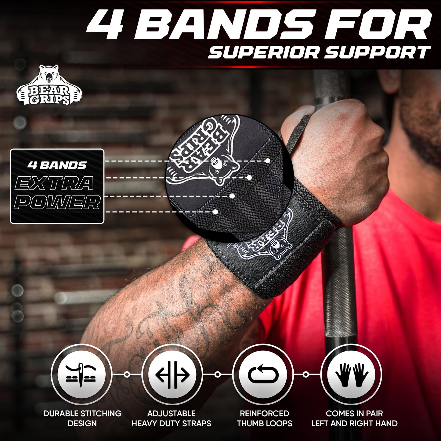 Bear Grips Wrist Wraps for Weightlifting | Weight Lifting Wrist Straps for Weightlifting | Extra Strength Gym Wrist Wraps | Two Wrist Wrap Per Pack | 12” & 18” | Lifting for Men & Women