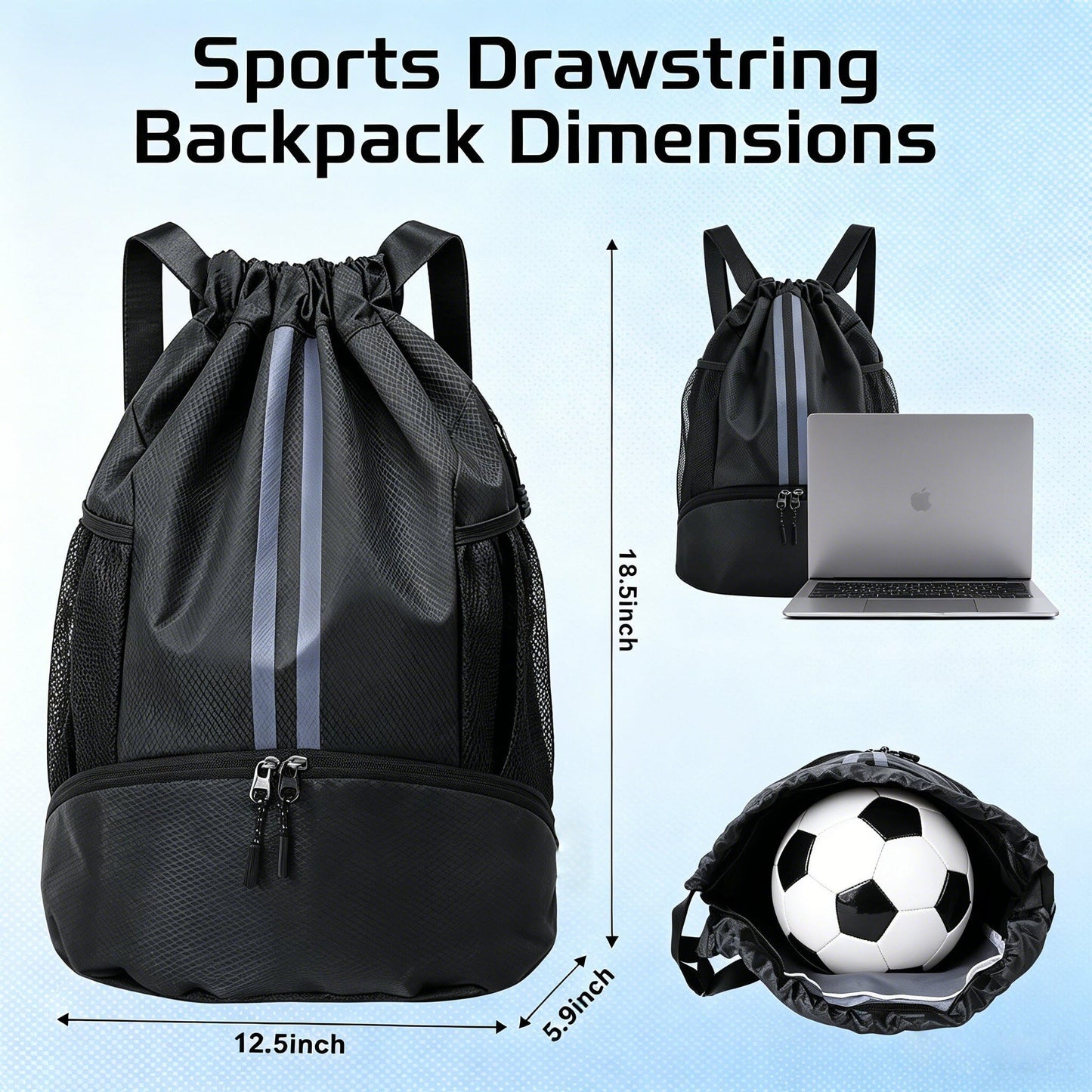 MWODC 2-Pack Drawstring Backpack Bags with Shoe Compartment, Large Capacity Basketball Bag, Water-Resistant, Lightweight, for Soccer, Basketball, Sports, Swimming, Beach, Soccer Bag for Men