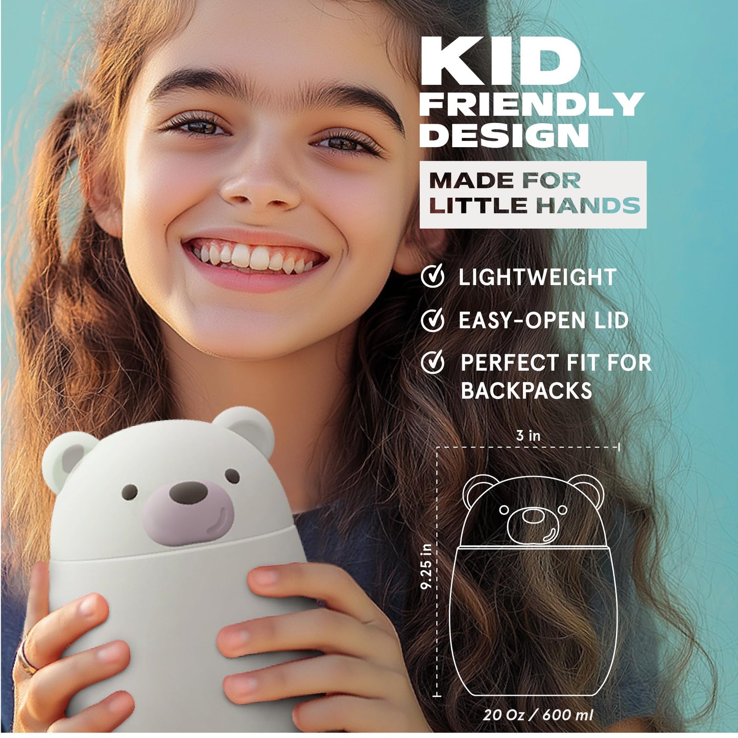 asobu Bestie Foodie Kids Insulated Food Jar – Cute Character Lunch Container for Children, BPA-Free Stainless Steel, Leakproof & Vacuum Sealed, Keeps Food Hot or Cold, Easy to Clean, 16oz