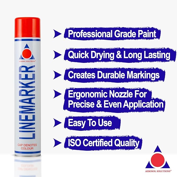Line Marker, Grass and Road Spray Paint, Athletic Field Striping Paint Spray | Red 26 Fl Oz (Pack of 6)| Perfect for Sports Fields & Pavement
