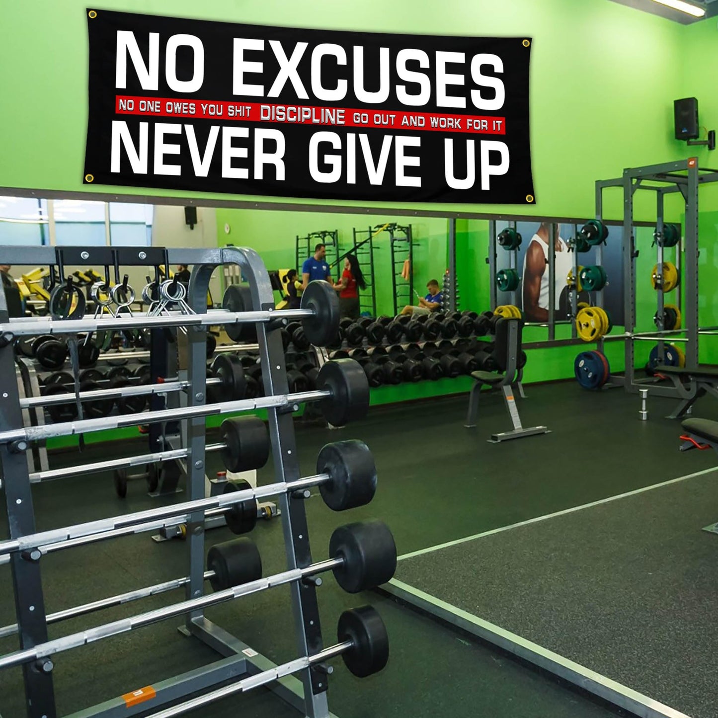 Bomtas Motivational Gym Posters Banners Flags for Home Gym Room Guys Office Bedroom No Excuses Never Give Up Inspirational Flag Banner 24x72 Inch Motivation Wall Art Decor