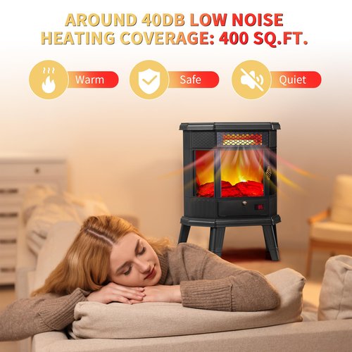 Electric Fireplace Heater 22 in Freestanding Fireplace Stove Infrared Fireplace RealSmart with 3D Flame Effect Remote Control, Timer, Overheating Protection Heater for Indoor Use Black