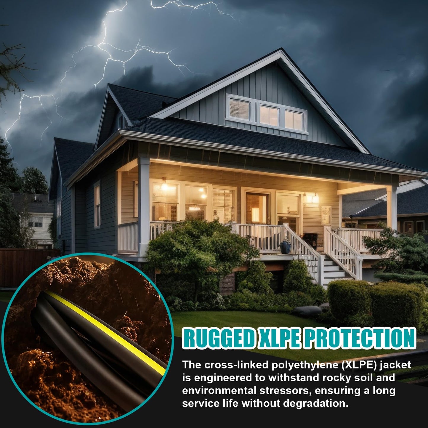 BreezeHug 125Ft 4/0-4/0-2/0 Aluminum URD Direct Burial Cable, 3-Conductor 600V, 19-Strand, XLPE Insulation Service Cable, Direct Burial Wire for Outdoor& Conduit