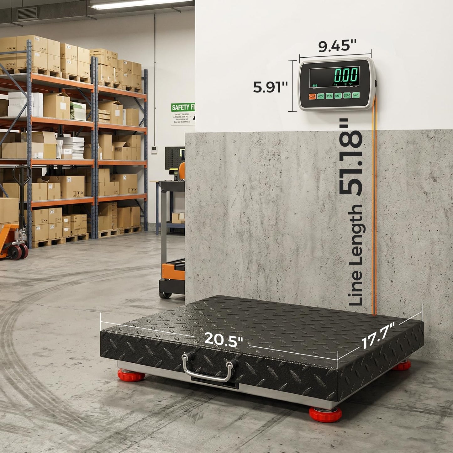 Bonvoisin Heavy Duty Floor Scale with 20.5” X 17.7” Large Stainless Steel Platform, 660LBs Industrial Bench Scale for Packages, Luggage, Suitcases, Boxes