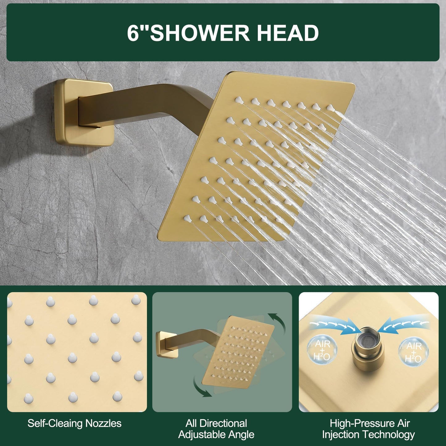 HMEGAO Shower Faucet Sets Brushed Gold, 12" Ceiling Mount Rainfall Shower System with 6" Wall Mount Shower Head and 2 in 1 Handheld Retrofit Shower System, Push Button Diverter Shower Fixture Trim Kit