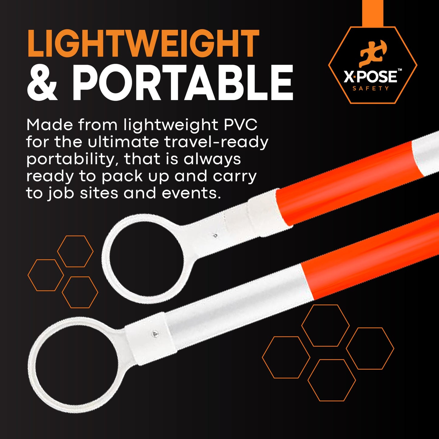 Xpose Safety Reflective Retractable Barrier for Traffic Cones – 6 Pack, Orange/White, Expandable 72″–120″ for Construction, Parking & Crowd Control