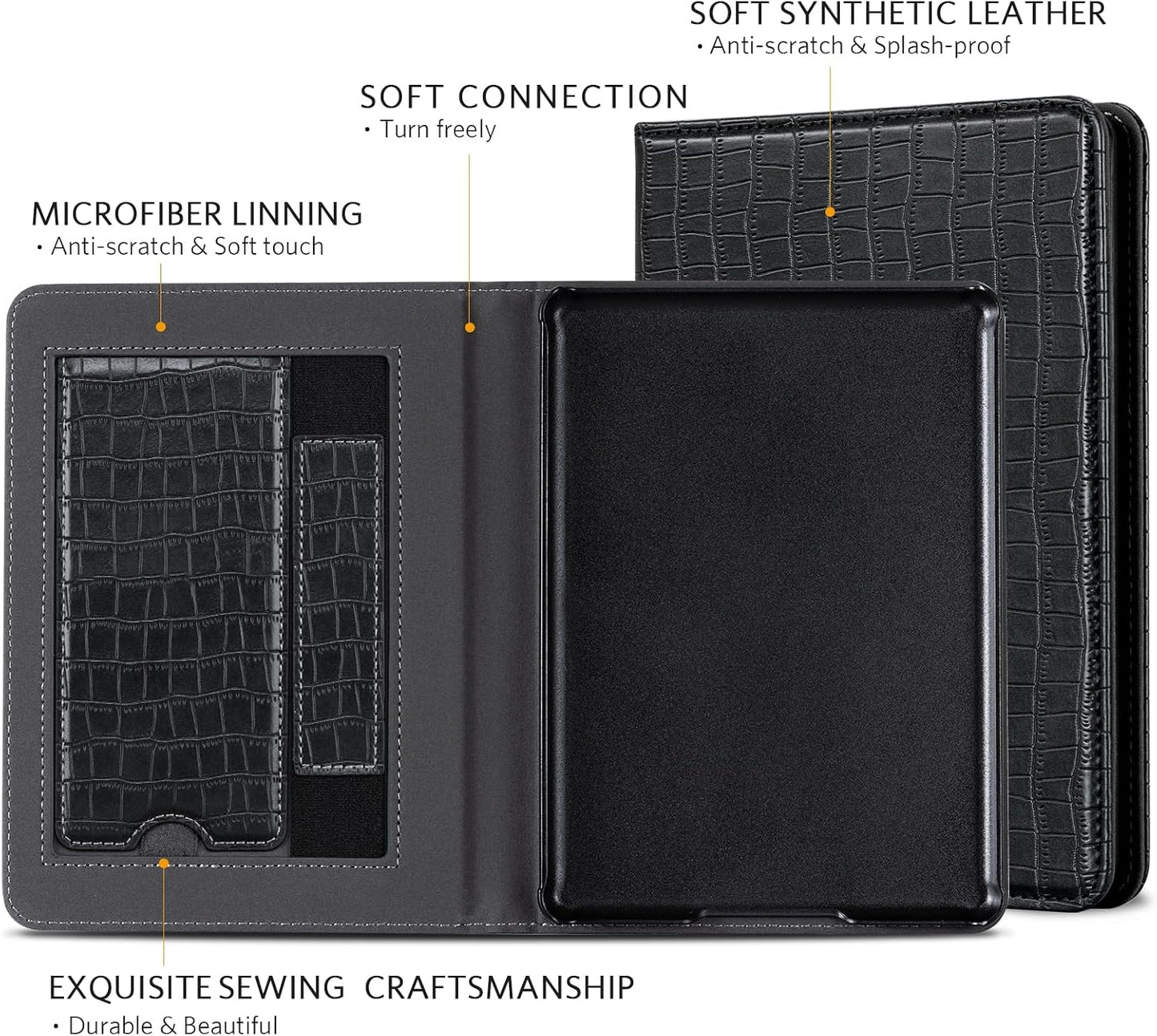 CoBak 6" Case for E-Reader - PU Leather Smart Cover with Auto Sleep/Wake & Hand Strap, not Compatible with Kobo Clara