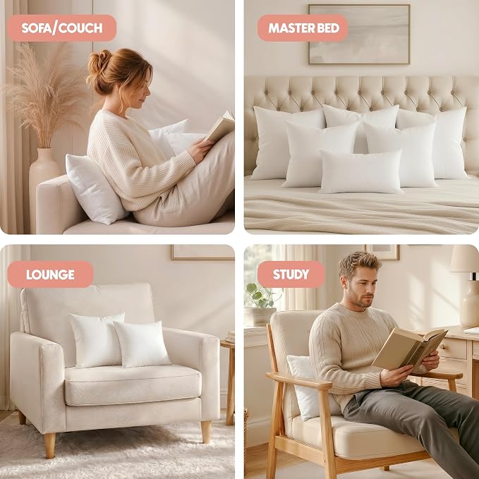 Utopia Bedding 17x17 Pillow Inserts, Set of 2, White – Indoor Decorative Throw Pillows for Bed, Sofa & Couch – Soft, Supportive & Fluffy Cushion Inserts