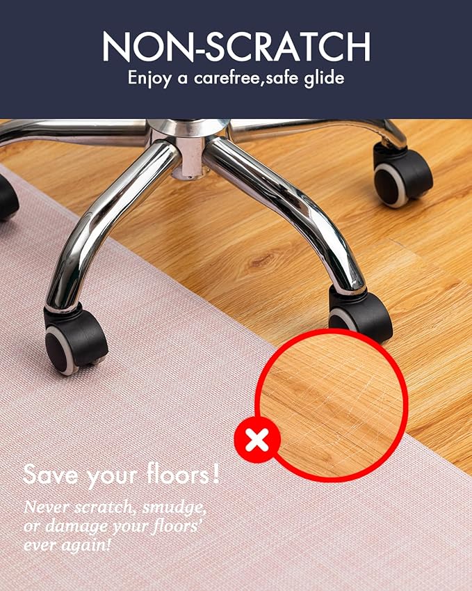 BARoyal Office Chair Mat for Hardwood Floor Under Desk Computer Rolling Chair Mat for Wood/Tile Floor Non-Slip Heavy Duty Desk Rug PVC Plastic Hard Floor Protector 48" x 60"(Blush)