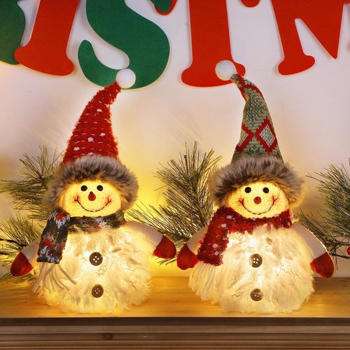 Juegoal Lighted Snowman Figurines - 10 Inch Christmas Table Decorations | Battery Operated Holiday Ornaments