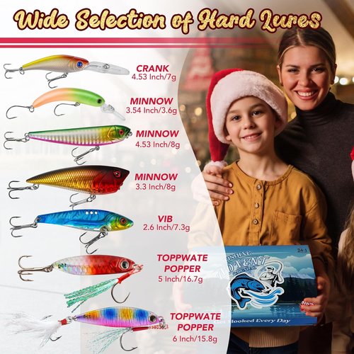 Fishing Advent Calendar 2025 - 24+1 Lures Set with Mystery Surprises | Perfect Gift for Men and Fishermen