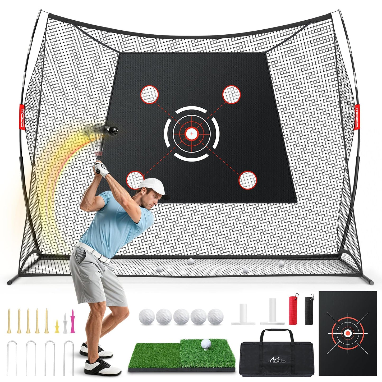 MoKo Golf Net, 10 x 7ft Golf Practice Net with 2 Targets, Portable Hitting Nets for Backyard Garage Indoor, Improve Swing Putting Pitching, Gift for Men & Golfer