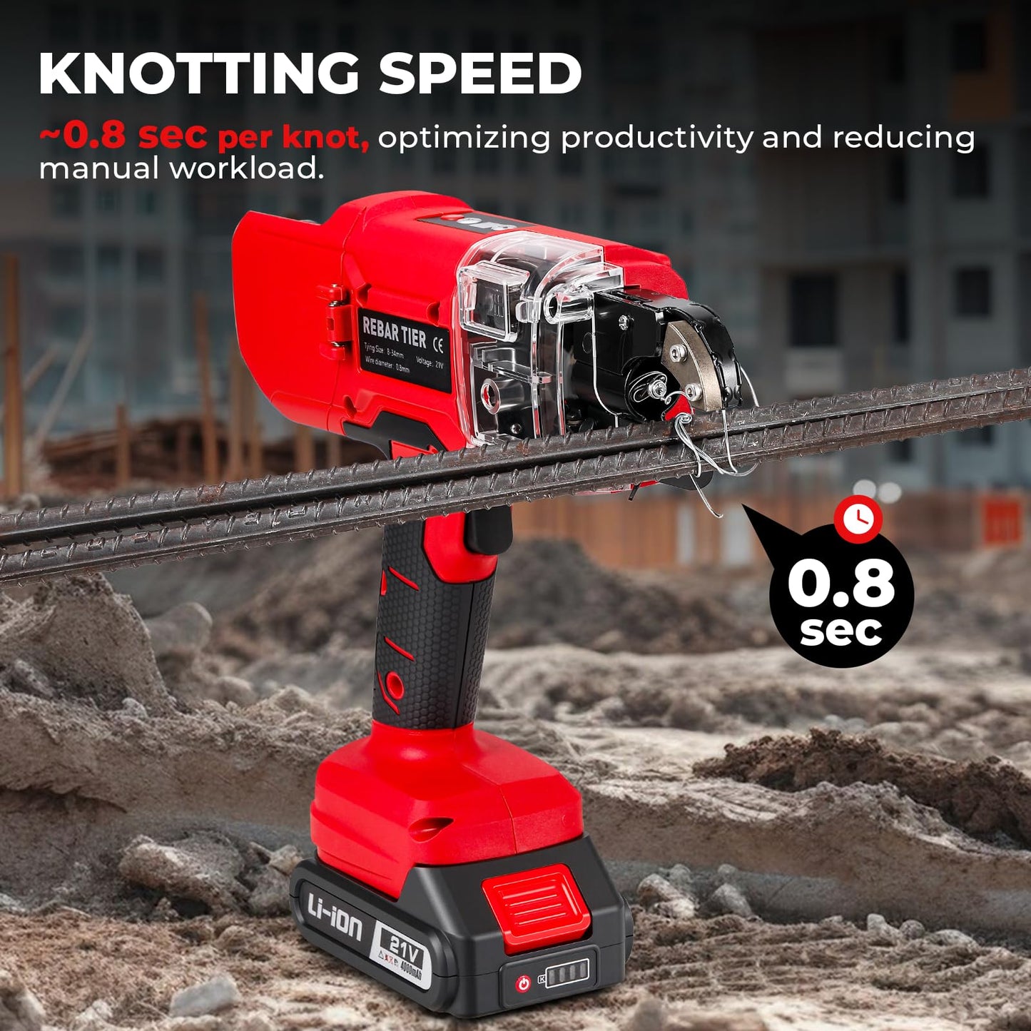 Rebar Tying Machine, Automatic Rebar Tie Gun, Electric Cordless Wire Twister Tool, Battery Powered 1-9 Tightness Adjustable for Φ 0.3" to 1.3" Rebars