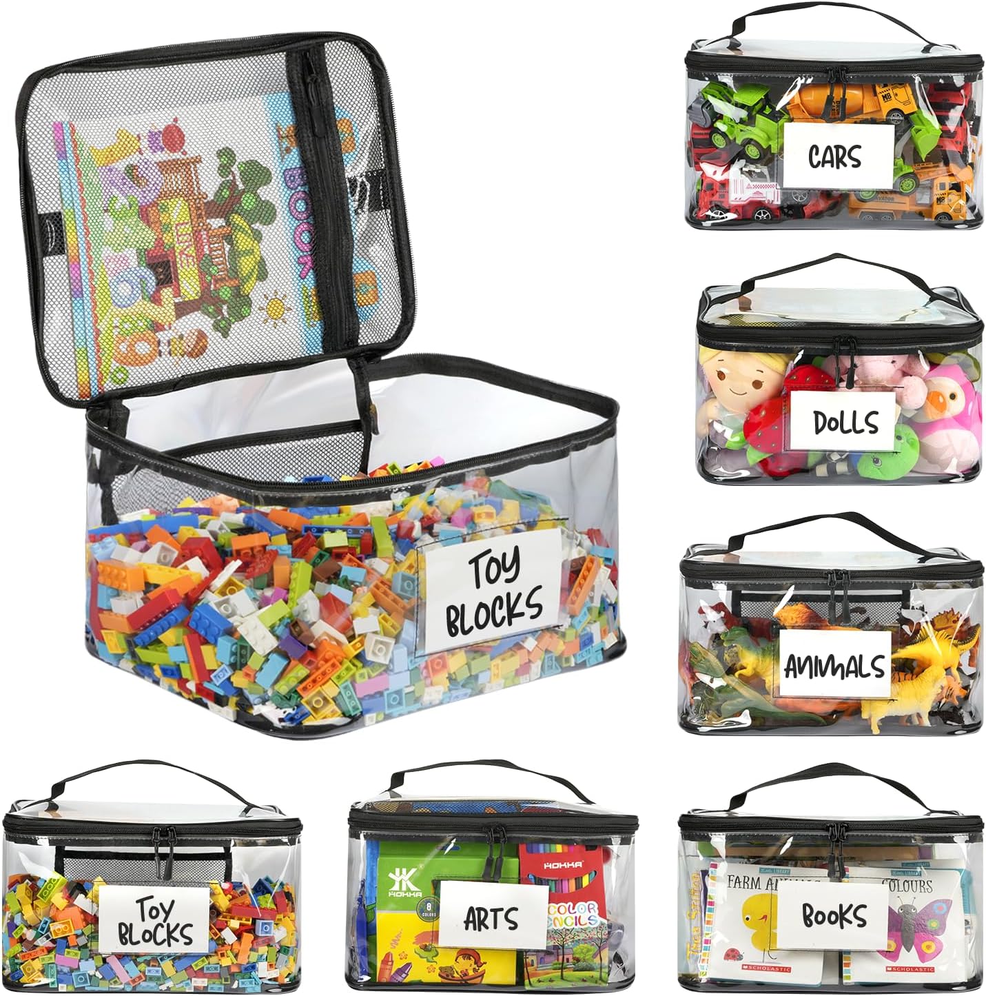 Skiennix Extra Large Toy Storage Bags - 6-Pack Waterproof Zipper Organizers for Kids' Toys & Games | Durable, BPA-Free
