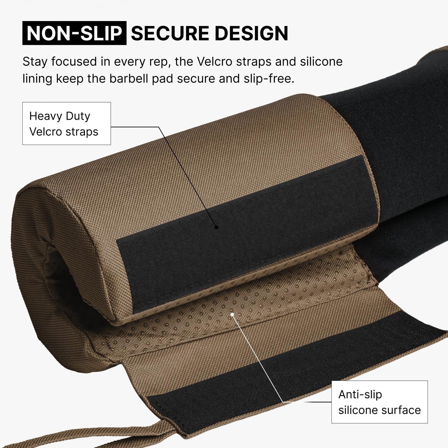 DMoose Fitness Barbell Pad for Hip Thrust, Squat & Lunges - Non-Slip Thick Foam Cushion for Neck and Back Support with Two Straps - Hip Thrust Pad for Leg Day - Fits All Olympic Bars (Cocoa Brown)
