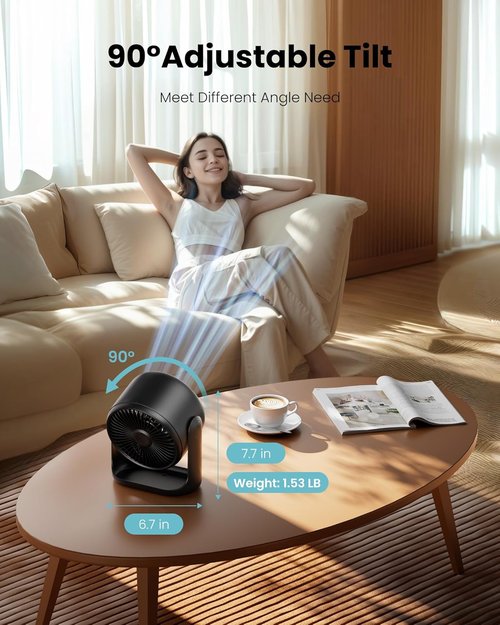 Gaiatop Desk Fan - Ultra Quiet 5-Speed Touch Control Fan with 4000mAh Battery | 7.7 Inch USB-C Rechargeable, Black