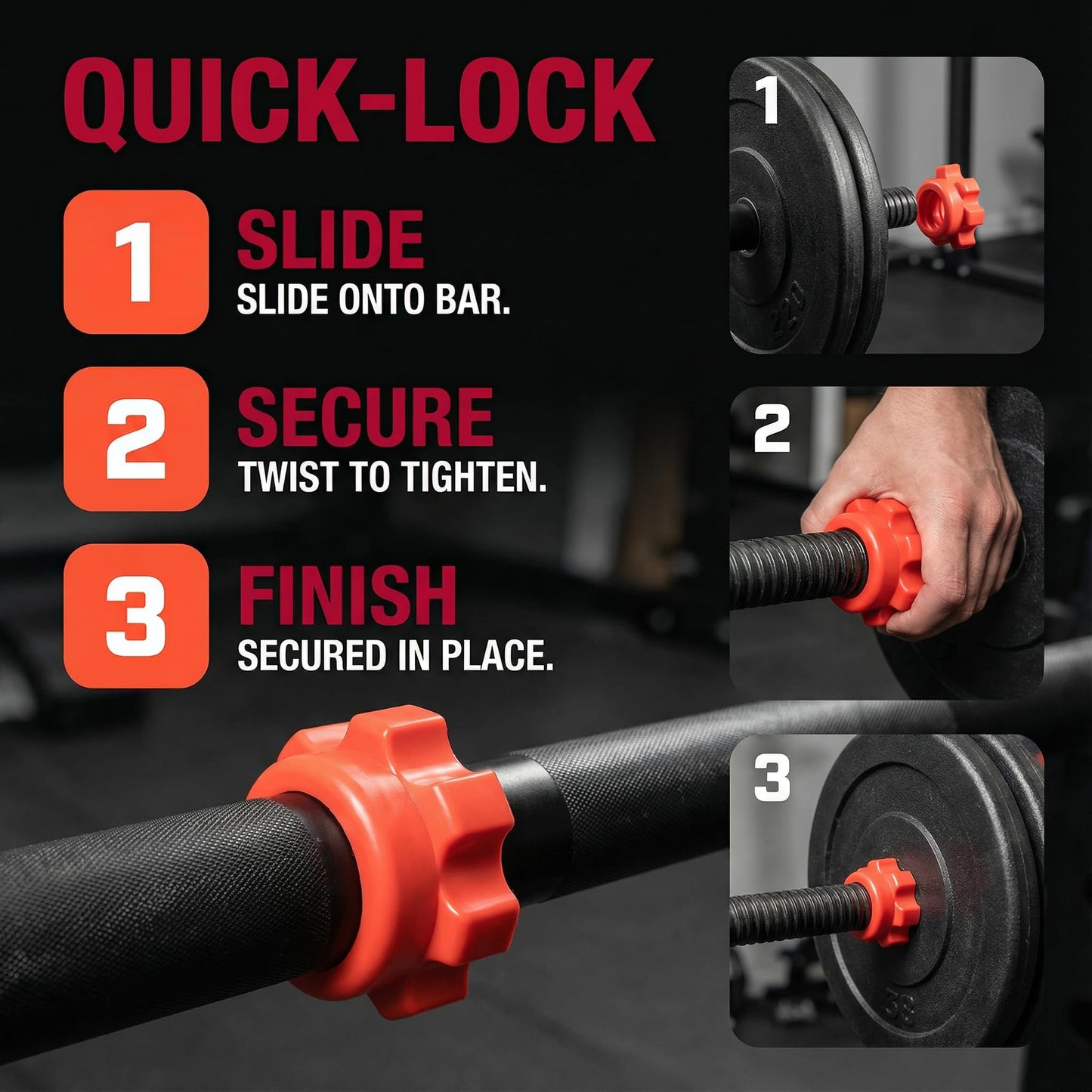 4pcs Dumbbell Hex Nut Plastic Screw for Barbell Dumbbell Collars 1 Inch for Dumbell Weight Lifting Fitness Training Red