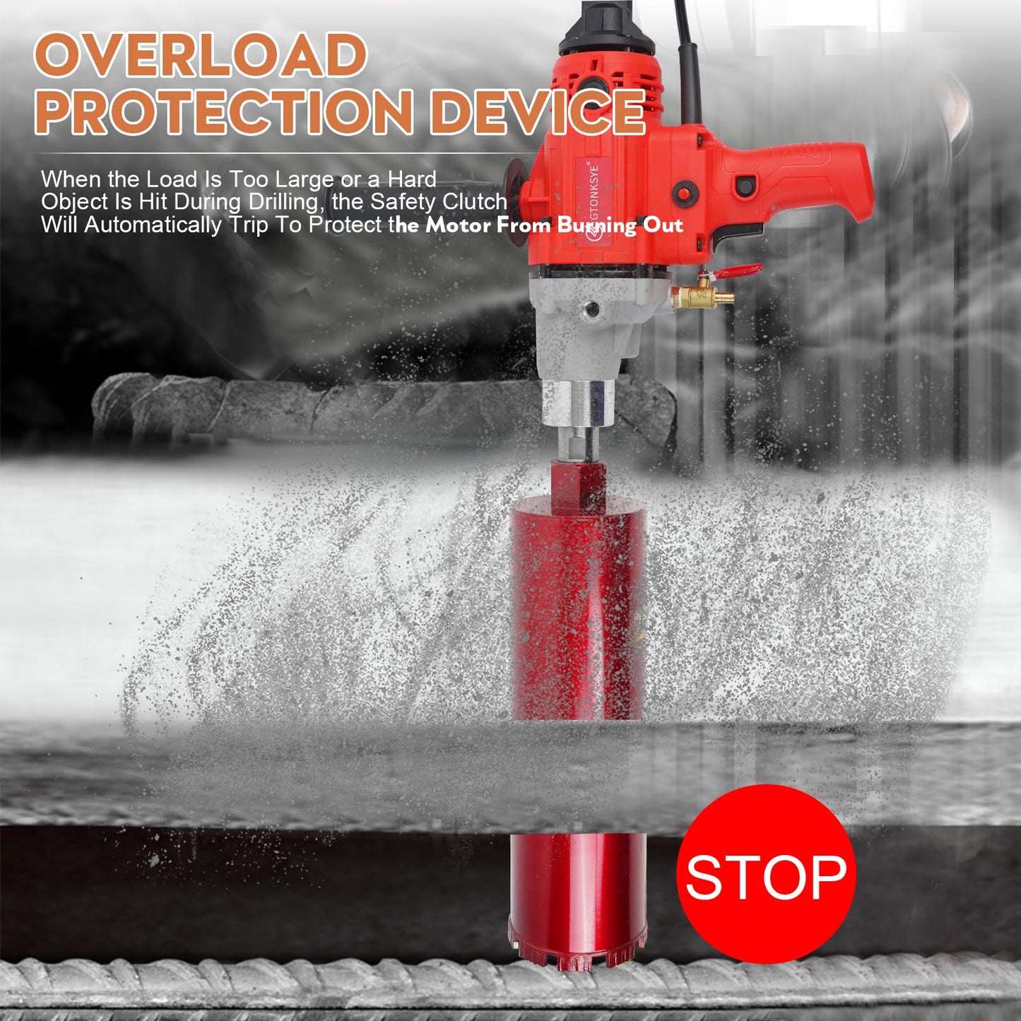 Gtonksye Diamond Core Drilling Machine, Handheld Dry and Wet Core Drill Rig, 1-1/4"Threaded Shaft, Equipped with Wet Drill Bits 1.25", 2.5", 3.25",4"and Water Pump Set, for Concrete Bricks and Stones