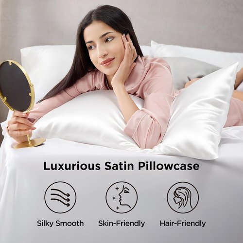 Bedsure King Size Satin Pillowcase Set - Pure White Silky Pillow Cases for Hair & Skin, 20x36 Inches | 2-Pack